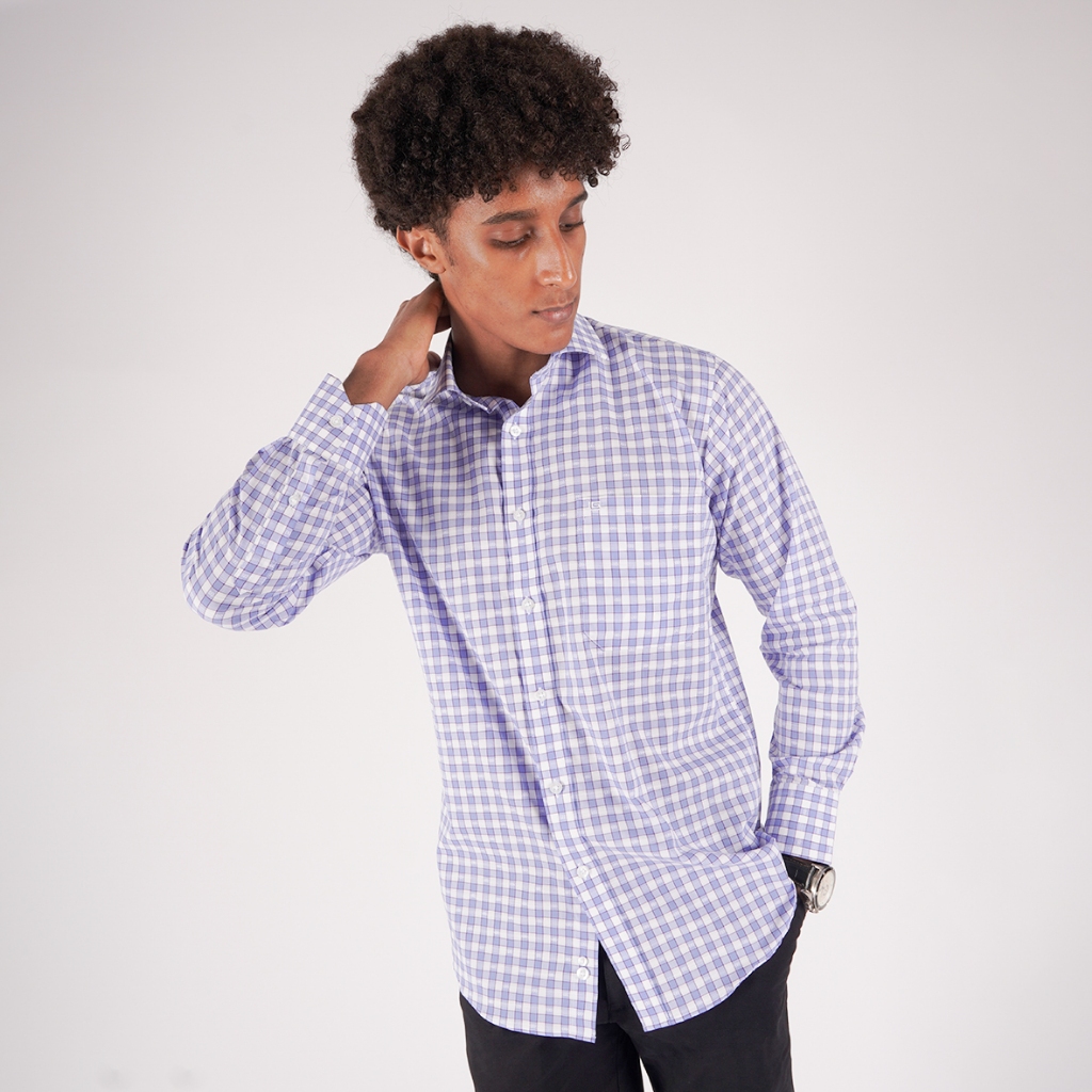 Kemeja Lengan Panjang Guy Laroche Plaid Drake Blue