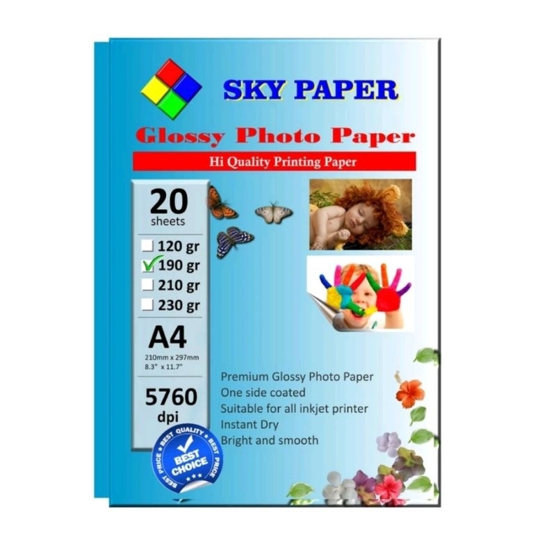 

GLOSSY PHOTO PAPER SKY PAPER A4 190 GRAM ISI 20 LEMBAR