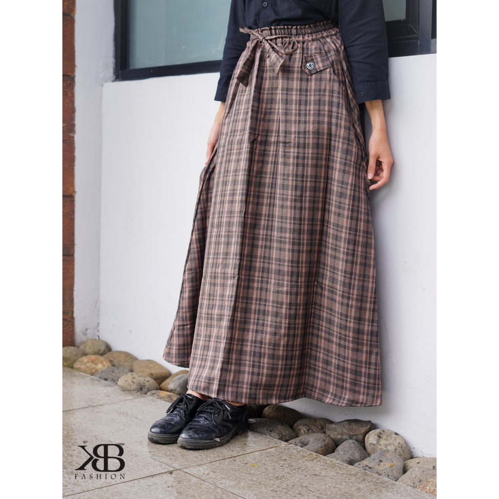 KSB Dione - Rok Panjang Wanita Hijab Bahan Semiwool Lembut Motif Korean Style Motif Kotak-kotak