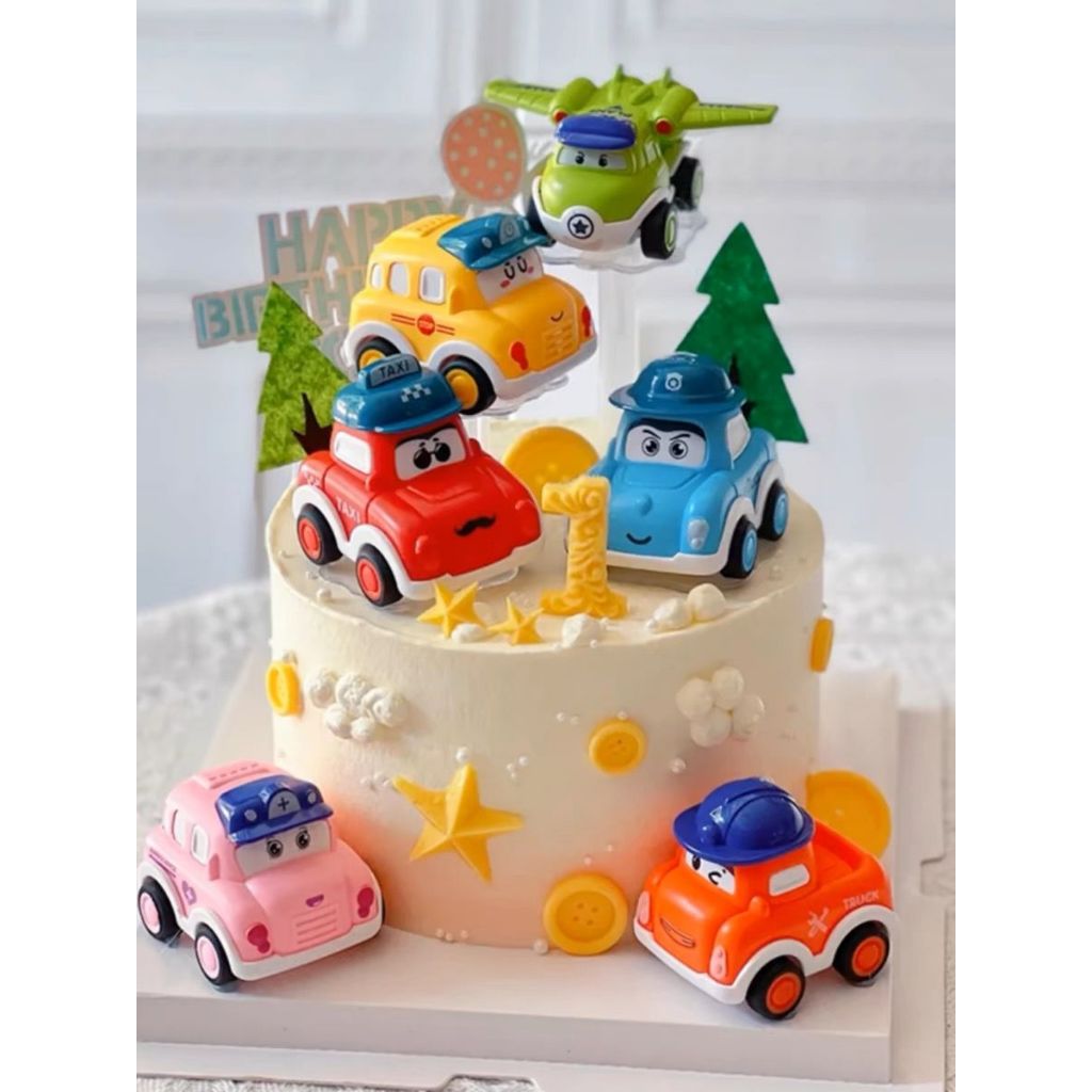 # HJ # PAJANGAN KUE ULANG TAHUN MOBIL WARNA WARNI 6PCS / HIASAN KUE MOBIL ROBOCAR POLI / DEKORASI KU