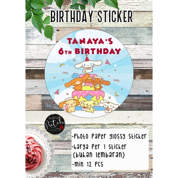 

custom birthday sticker tema cinnamoroll sanrio