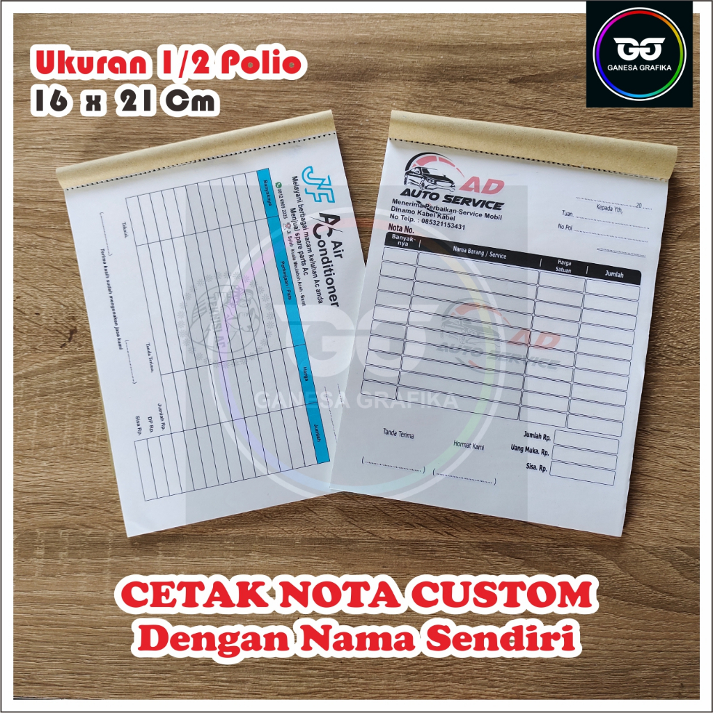 

cetak nota custom ukuran 1/2 polio nota bon nama perusahaan toko sendiri