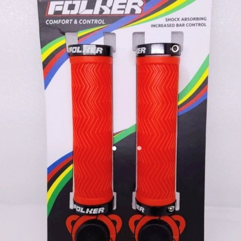 HANDGRIP FOLKER DOUBLE LOCK MERAH KARET STANG UNTUK SEPEDA  GUNUNG MTB LIPAT FEDERAL BMX