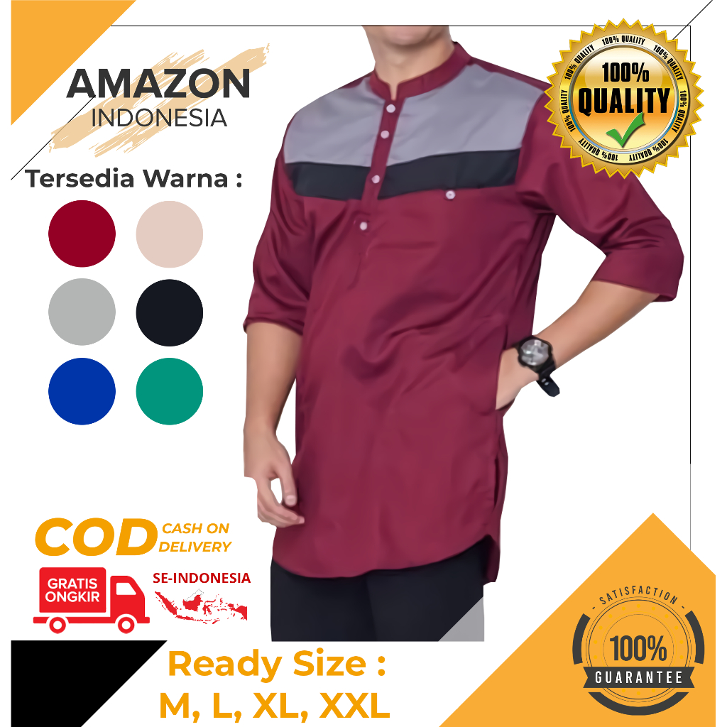 BEST SELLER  Baju Kemeja  Koko Pria Dewasa Terbaru Model Ndrex Variasi Warna Maroon Bahan Premium Baju Muslim Atasan Pria Murah Bagus Pakaian Kasual