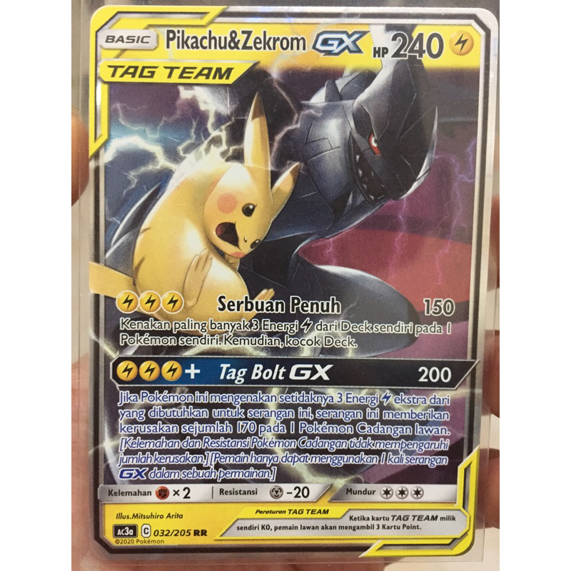 KARTU POKEMON PIKACHU ZEKROM GX RR INDONESIA HOLO
