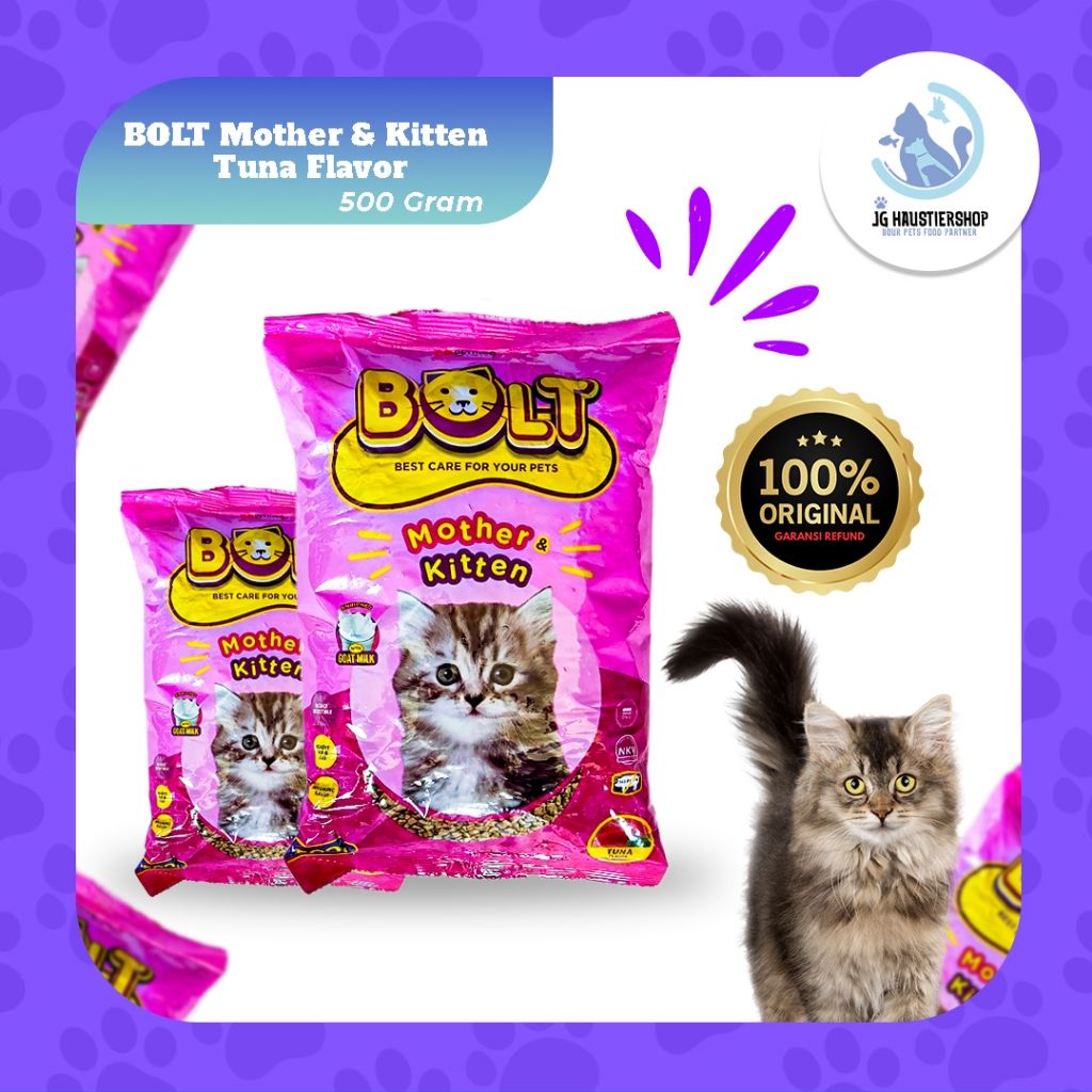 Makanan Kering (Dry Food) Kucing Ibu & Anak BOLT  with Goat Milk 500 gr