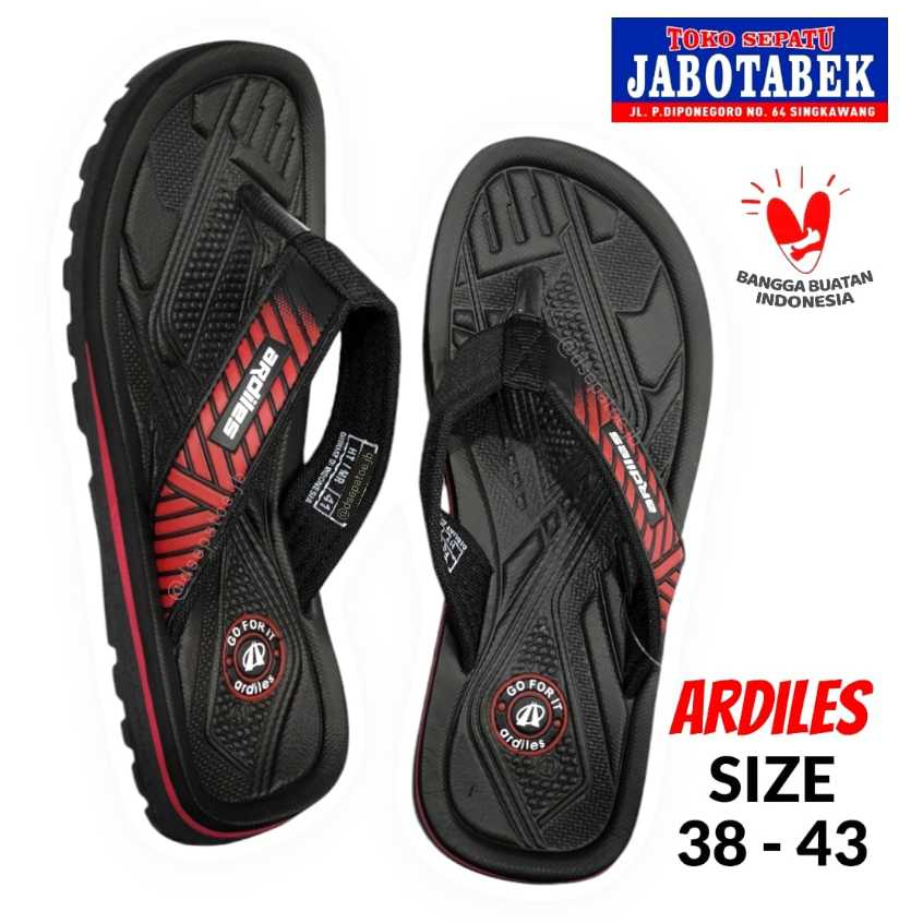 COD] Sandal pria casual santai full karet ARDILES size 38 39 40 41 42 43 warna hitam merah simple po