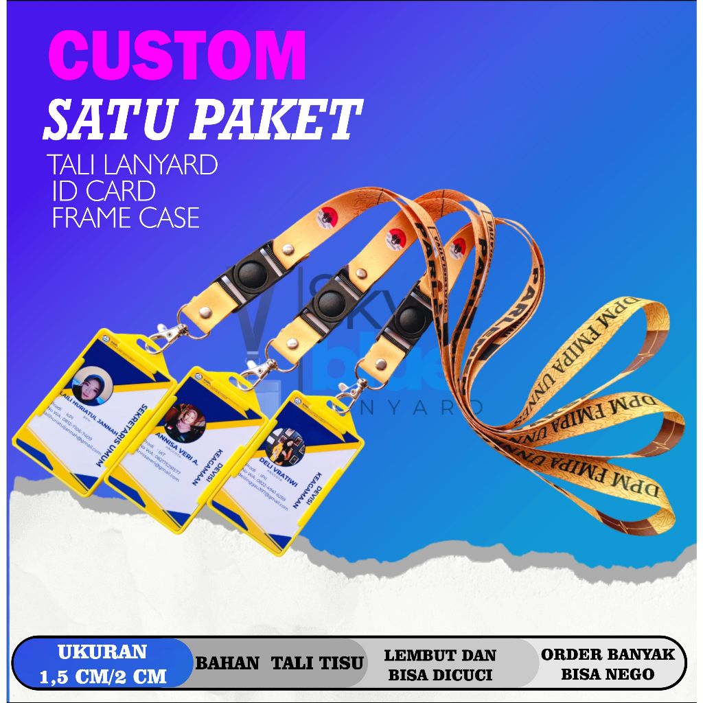 

CUSTOM SEPAKET LANYARD ID CARD DAN FRAME CASE STANDAR UKURAN 2 CM/1,5 CM 2 SISI BAHAN TALI TISU