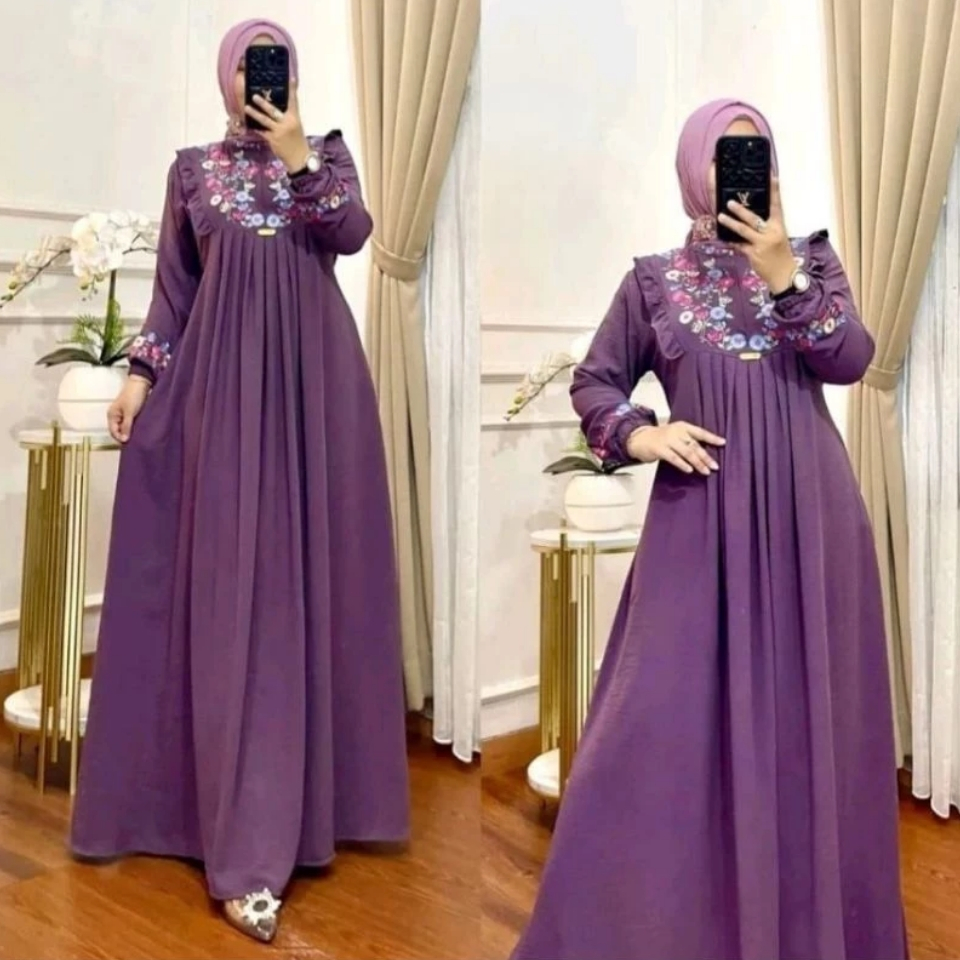 Sintiya Maxi Dress LD 130 Crincle Premium Mix Bordir Jumbo
