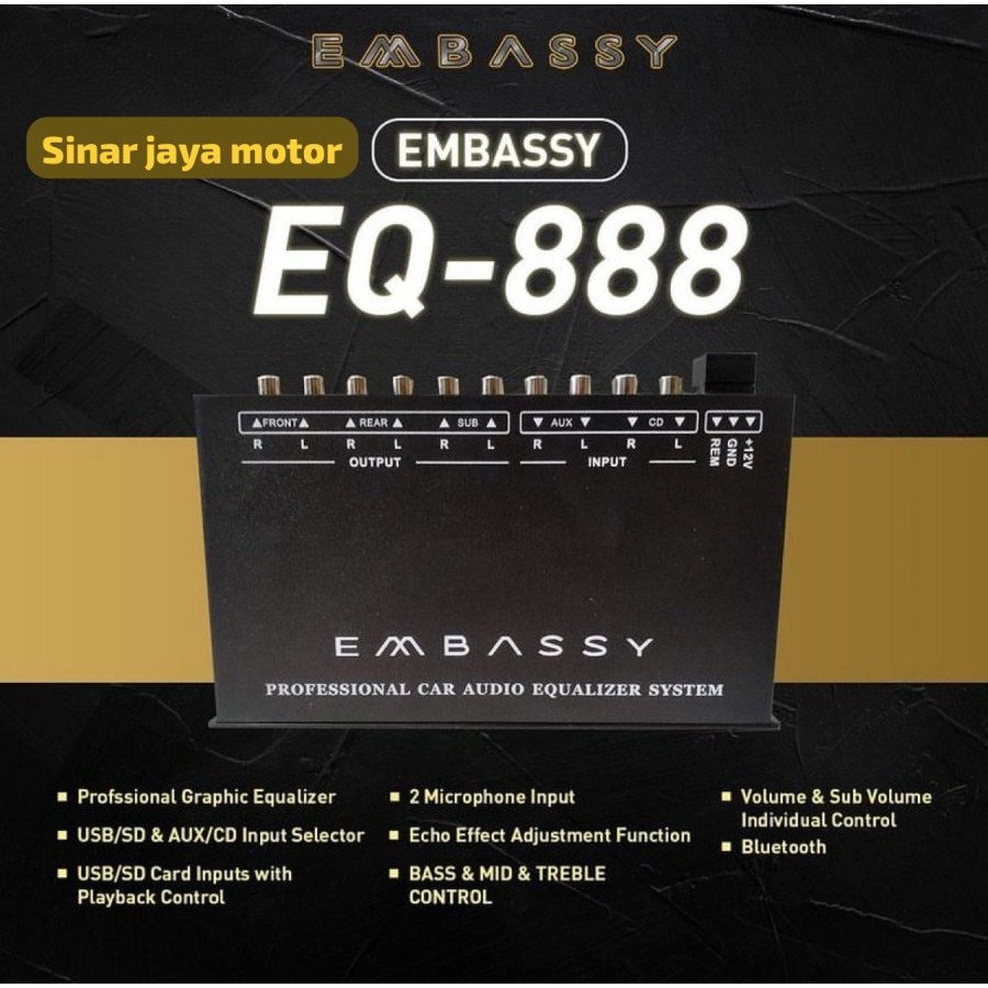 PARAMETRIC EQUALIZER PREAMP KARAOKE EMBASSY EQ-888 BLUETOOTH BARANG BAGUS HARGA MURAH