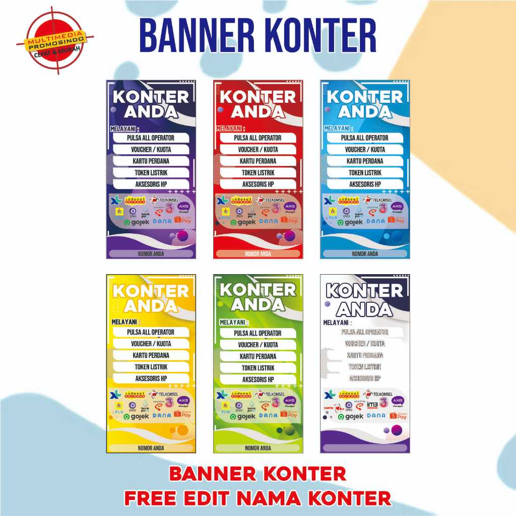 BANNER KONTER1 100X50CM FREE EDIT NAMA KONTER/SPANDUK KONTER/FREE DESAIN/MMT KONTER