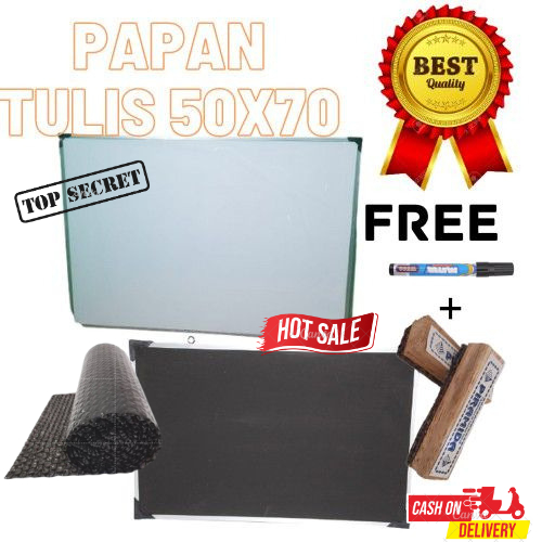 

Papan Tulis/Whiteboard Bolak Balik Spidol & Kapur Tulis 50x70 bubble Free Spidol, Penghapus & Kapur