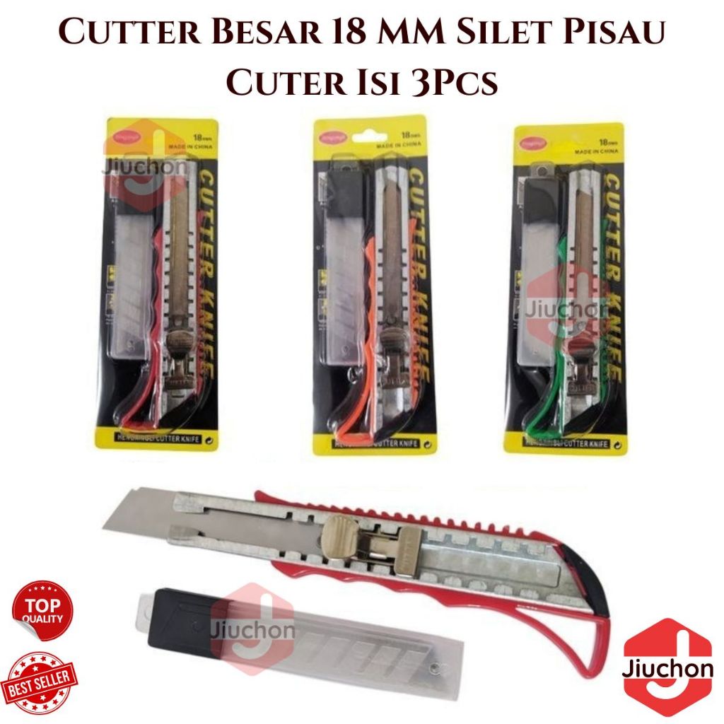 

JIUCHON CUTTER BESAR 18 MM FREE ISI 3PCS SILET PISAU CUTER PEMOTONG SERBAGUNA KERTAS KNIFE KUAT TAJAM AUTO LOCK 18MM