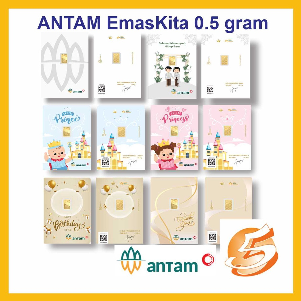 Emas Logam Mulia ANTAM 0,5 0.5 Gram Birthday Ultah Wedding Nikah Kawin Lamaran Baby laki Bayi peremp