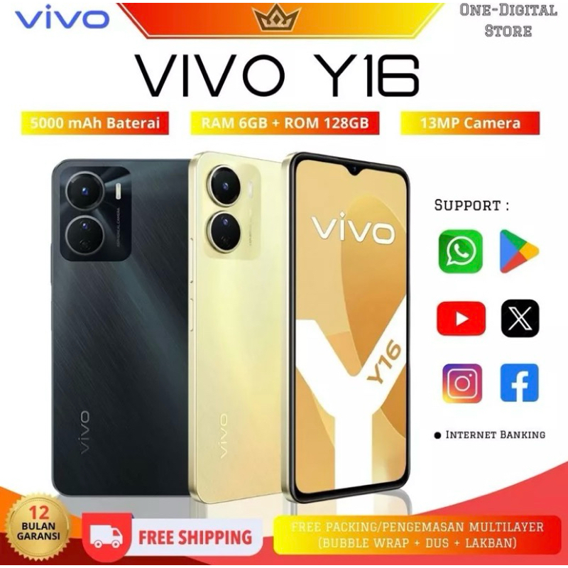 Vivo Y16 RAM 6GB + ROM 128GB - 5000mAh Ultra Fast Side Fingerprint Smartphone Vivo Y 16