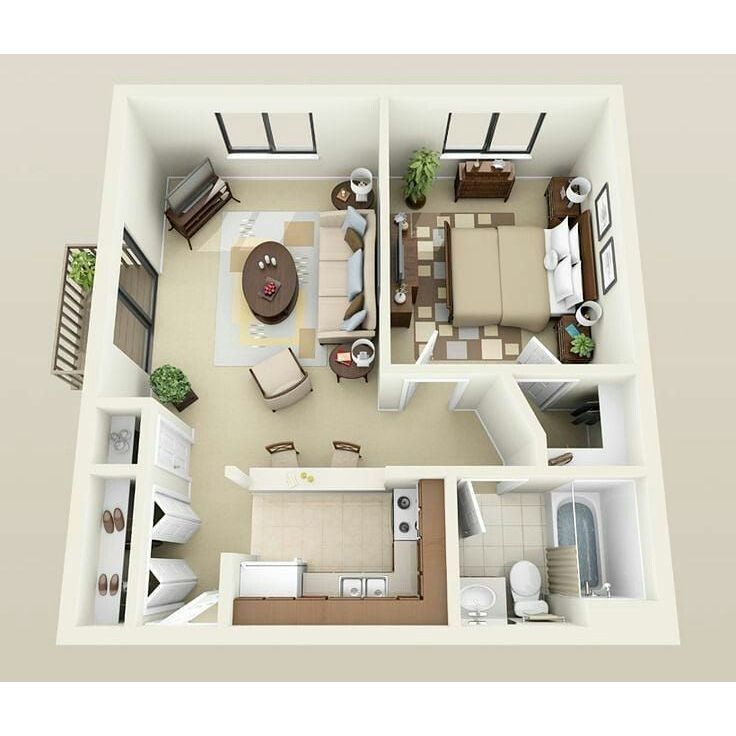 desain denah rumah 3D dengan style industrial