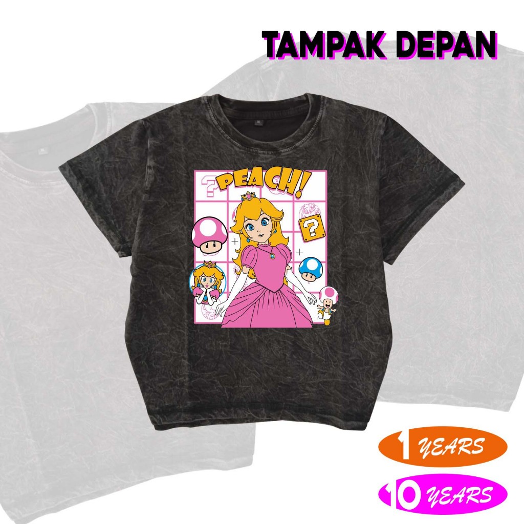 Baju/kaos WASHED anak PRINCESS PEACH bahan premium
