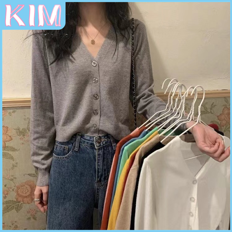 KIM Cardigan Crop Top Outer Rajut Premium Longsleeve Soft Knit Pendek Cardigan Korea V Neck