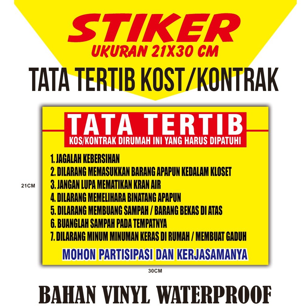 

stiker tata tertib kos/kontrak - stiker himbauan kos