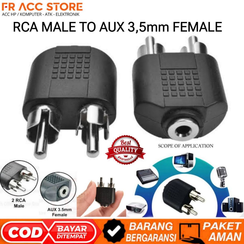 RCA TO AUX 3,5mm T RCA MALE TO AUX FEMALE 3,5MM SAMBUNGAN RCA TO 3,5mm