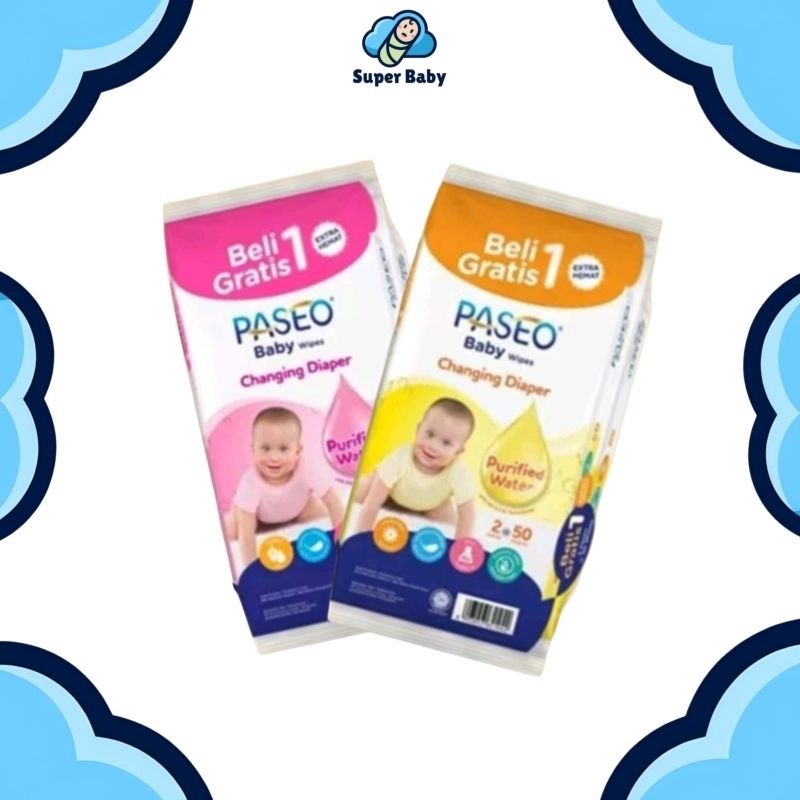 TISU TISSUE BASAH BAYI PASEO BABY WIPES GAZETTE JOJOBA OIL ISI 50 + 50 SHEETS TOTAL 100 SHEETS LEMBA