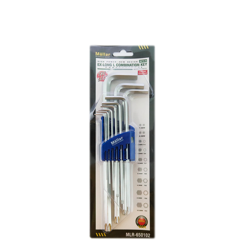 MOLLAR 650102 Kunci L Set Kombinasi Panjang 9 Pcs Bintang Torx Hex Key Original
