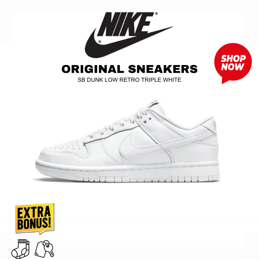 Sepatu Sneakers NIKE SB DUNK LOW TRIPLE WHITE ORIGINAL BNIB