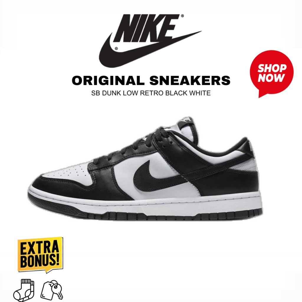 Sepatu Sneakers NIKE SB DUNK LOW BLACK WHITE ORIGINAL BNIB