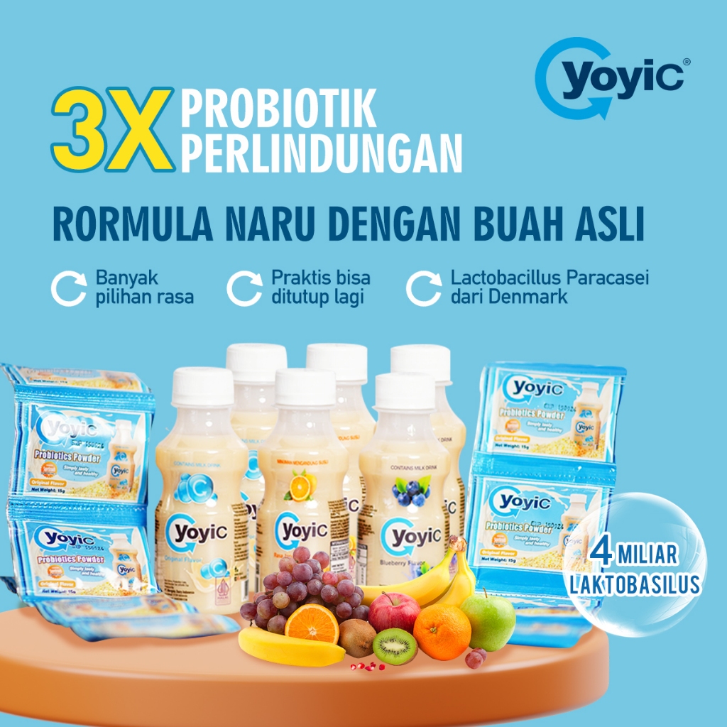 10 Sachet+6 Botol 130ml YoyiC Minuman Susu Fermentasi [Rasa Original, Jeruk, Blueberry, Peach] ，Peno