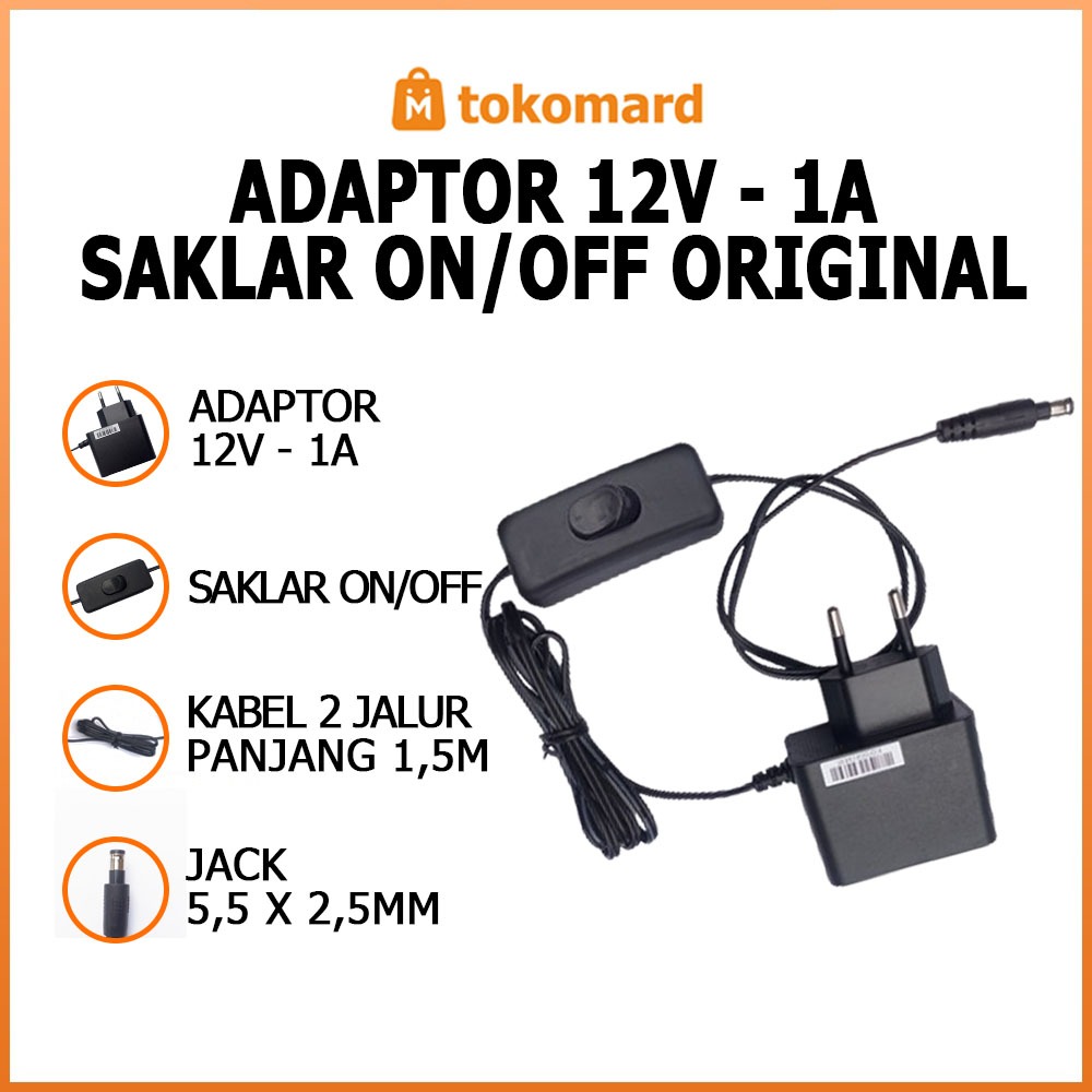 Adaptor 12v - 1a Original Saklar On/Off, Adaptor 12v 1a untuk STB Cocok Digunakan untuk Flash STB