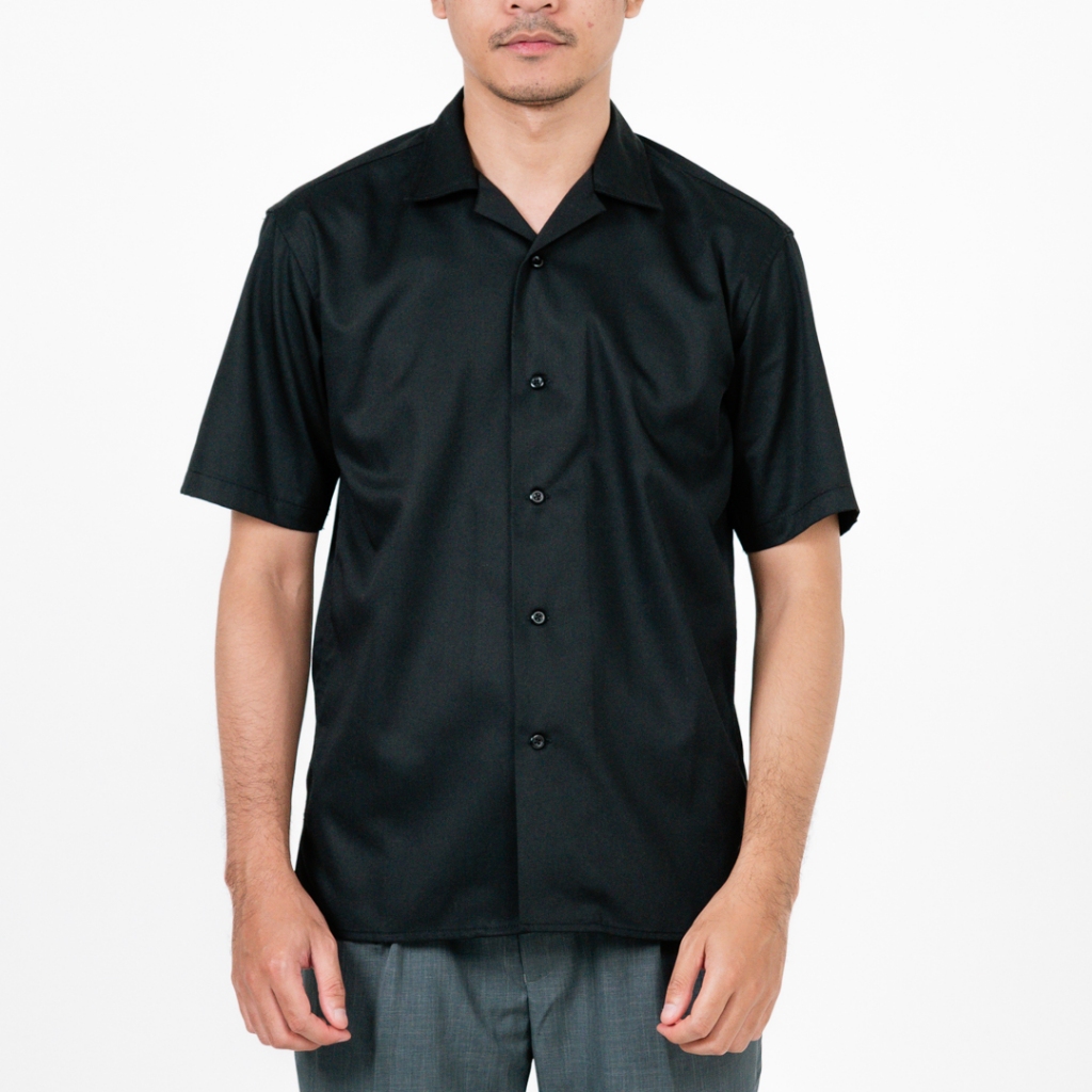 Screamous Kemeja Shortsleeve Shirt Open Collar SADE BLACK