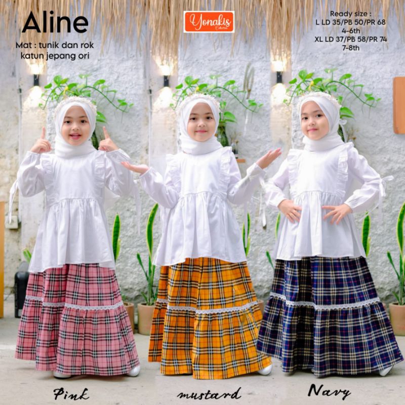 ALINE SETELAN BAJU MUSLIMAH ANAK PEREMPUAN WARNA PUTIH BAHAN KATUN JEPANG ORI USIA 4 SAMPAI 8 TAHUN 