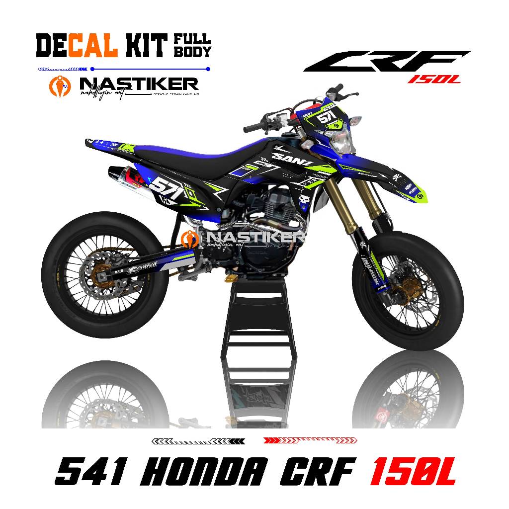 Stiker Motor Crf hitam list biru keren / decal crf 150l putih full body bisa ubah warna nomor