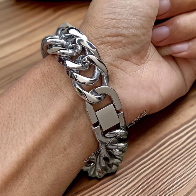 ⭐⭐⭐⭐⭐ MONELKA Gelang Pria Gelang Titanium 316L Rantai Besar Big Size Jumbo Silver Rapat Polos Terbar