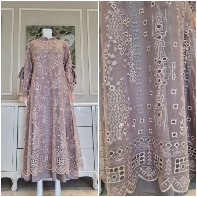 Gamis organza silk motif kerancang Ori by Edness kayla