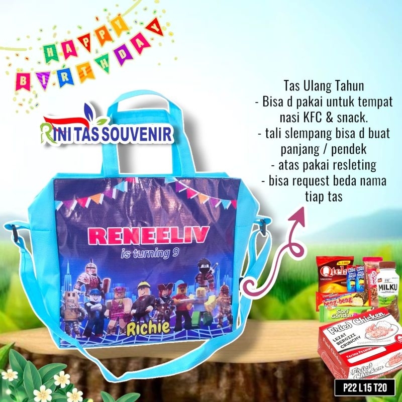 TAS ULANG TAHUN RESLETING TAS ULANG TAHUN RESLETING SLEMPANG CUSTOM DESAIN TAS ULANG TAHUN CUSTOM