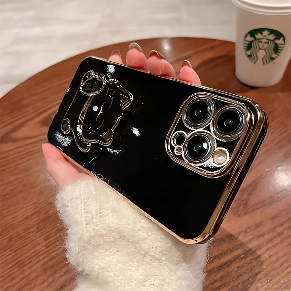 Soft Case Realme C21 Casing Cover Plating Stand Ring Cat Kucing Edition