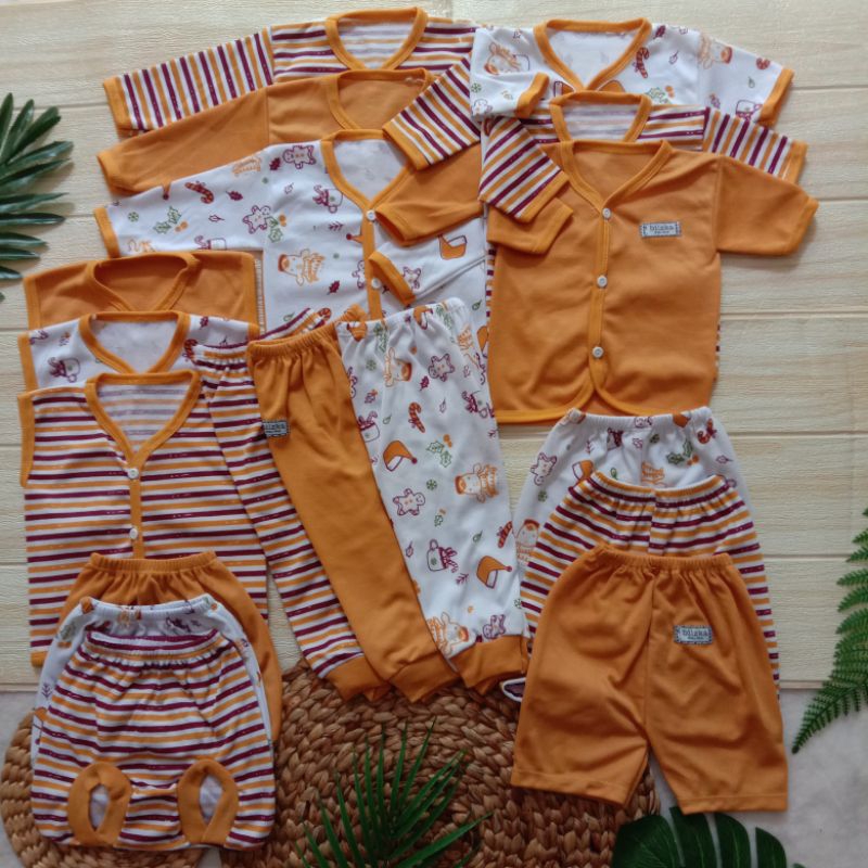 Stelan Pakaian Bayi NewBorn/ Stelan Baju bayi Baru Lahir Paket Hemat 18 Pcs Warna Kuning Kunyit