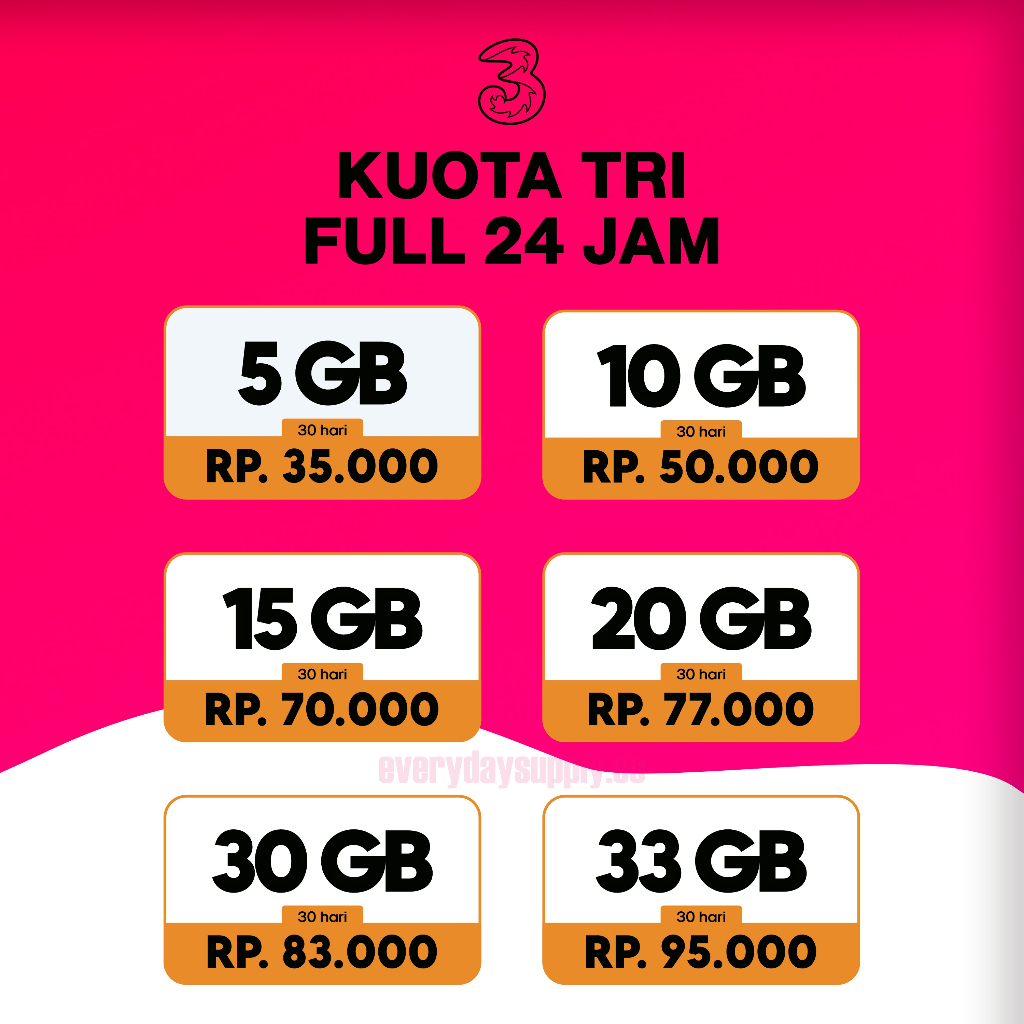 PROMO PAKET INTERNET/KUOTA TRI TERMURAH BULANAN 24 JAM