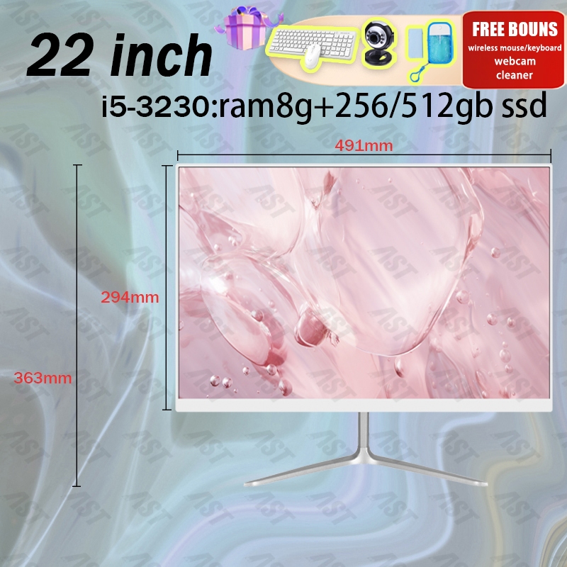 【FREE Install】PC komputer gaming all in one  full set baru core i7 22/24 inch ram8+512gb SSD editing install windows/office-i5-3230：ram8+512gb