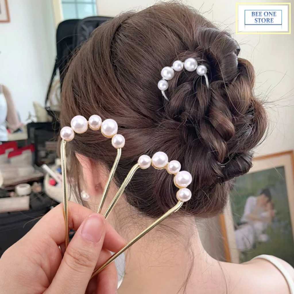 BEE ONE - Konde Tusuk Logam Mutiara Cantik Mahkota Rambut Tusuk Konde Cantik