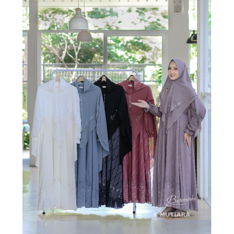 Gamis Bermerks Faiza Mutiara Set Syari/ F Mutiara Ory Bermerks/ Gamis Ceruty Babydoll Bermerks Origi