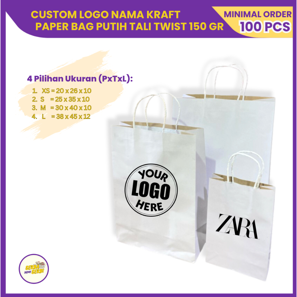 

Custom Logo Paper Bag Putih Tali Twist 150 Gr Brand Nama Perusahaan Premium