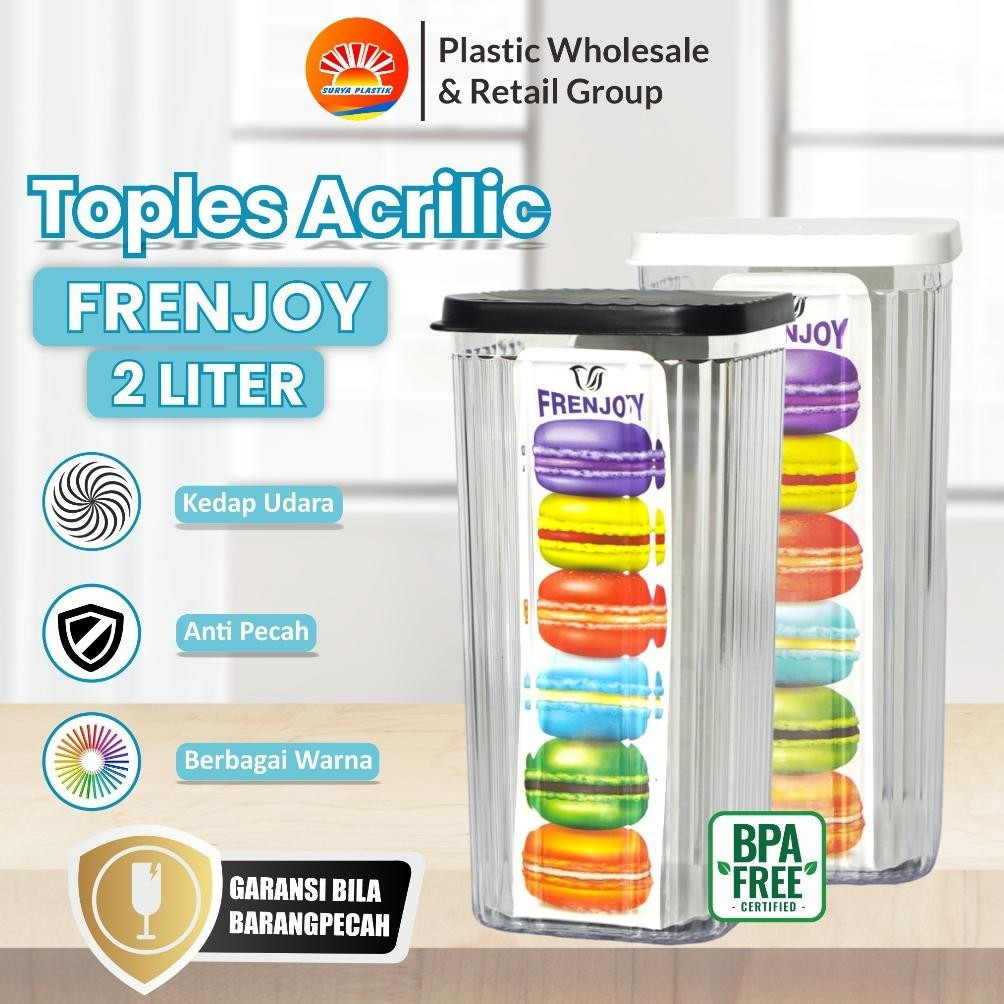 Cod Toples Segi Plastik Akrilik Frenjoy 1.5 Liter / 2Lt Food Container Wadah Kue Kering Multifungsi