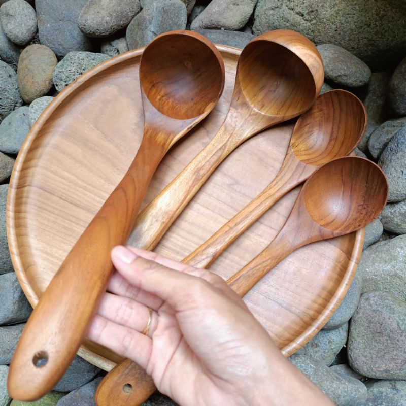 GUDANG VINTAGE Irus kayu Jati Irus sayur cekung berbahan jati Foodgrade