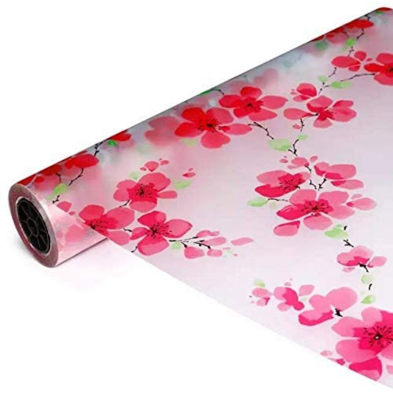 Stiker Kaca Jendela Sanblas Motif Bunga Sakura Merah