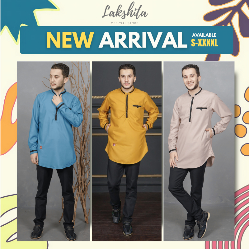 Baju Koko Kurta Pria Dewasa Lengan Panjang Ukuran Jumbo Terbaru 2024 Warna Mustard Biru Coklat Muda 
