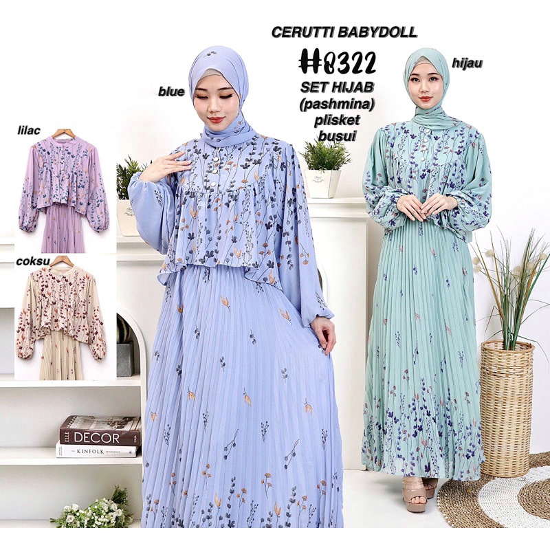 Clara Pleats Dress With Hijab / GAMIS SET HIJAB DENIM COKSU Gamis Plisket Plus Hijab Warna Biru Deni