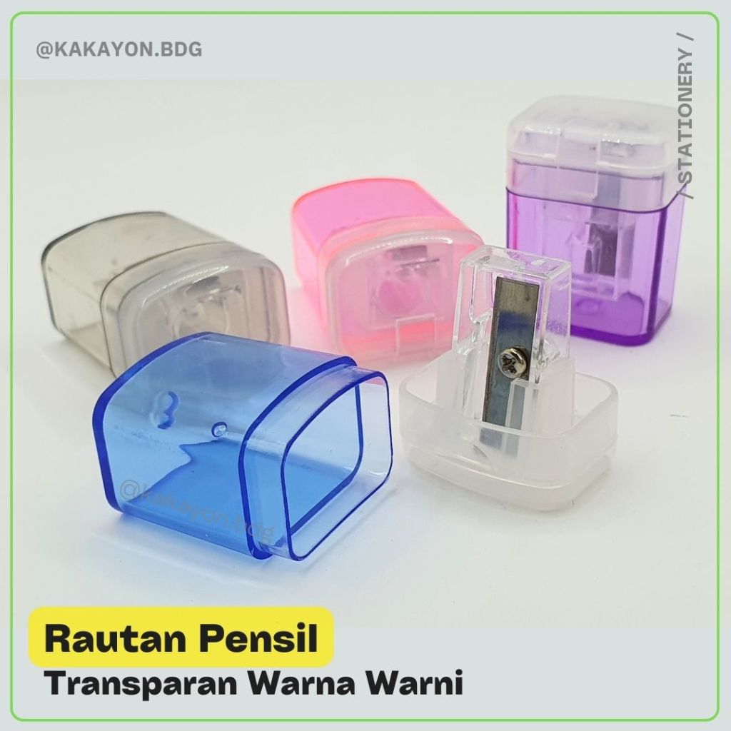 

Rautan / Serutan / Pensil Sharpener Warna Warni dengan Penutup Transparan