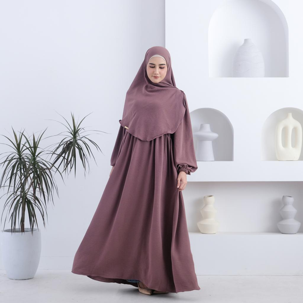 Luna Syari Set Pasmina Gamis Syari Set Kerudung Wanita Bahan Crincle Airflow Terbaru